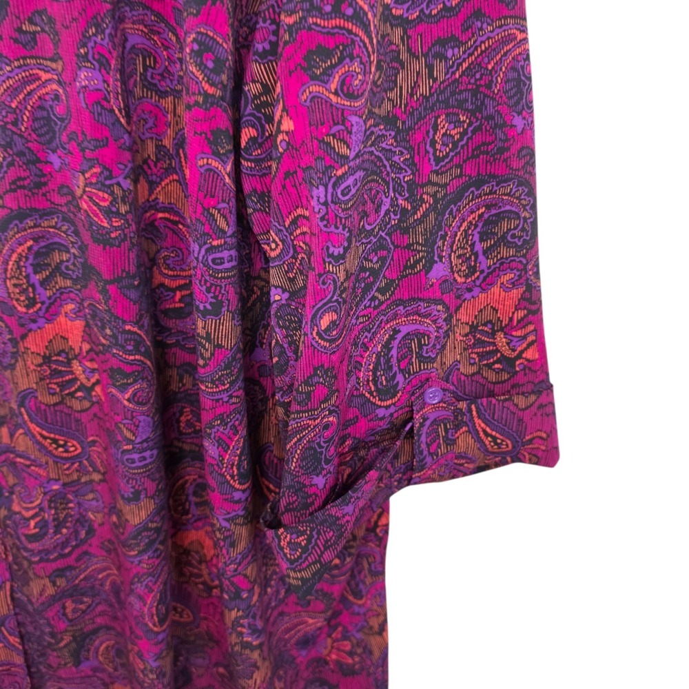 Catherines Top Womens Plus 5X 34/36W Purple Paisley Print Button Up Blouse - Picture 3 of 7